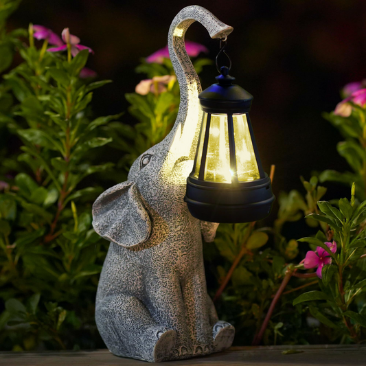Elephant Garden Statue - Solar Lantern - Outdoor Decor - Weather Resistant Resin - Image 1