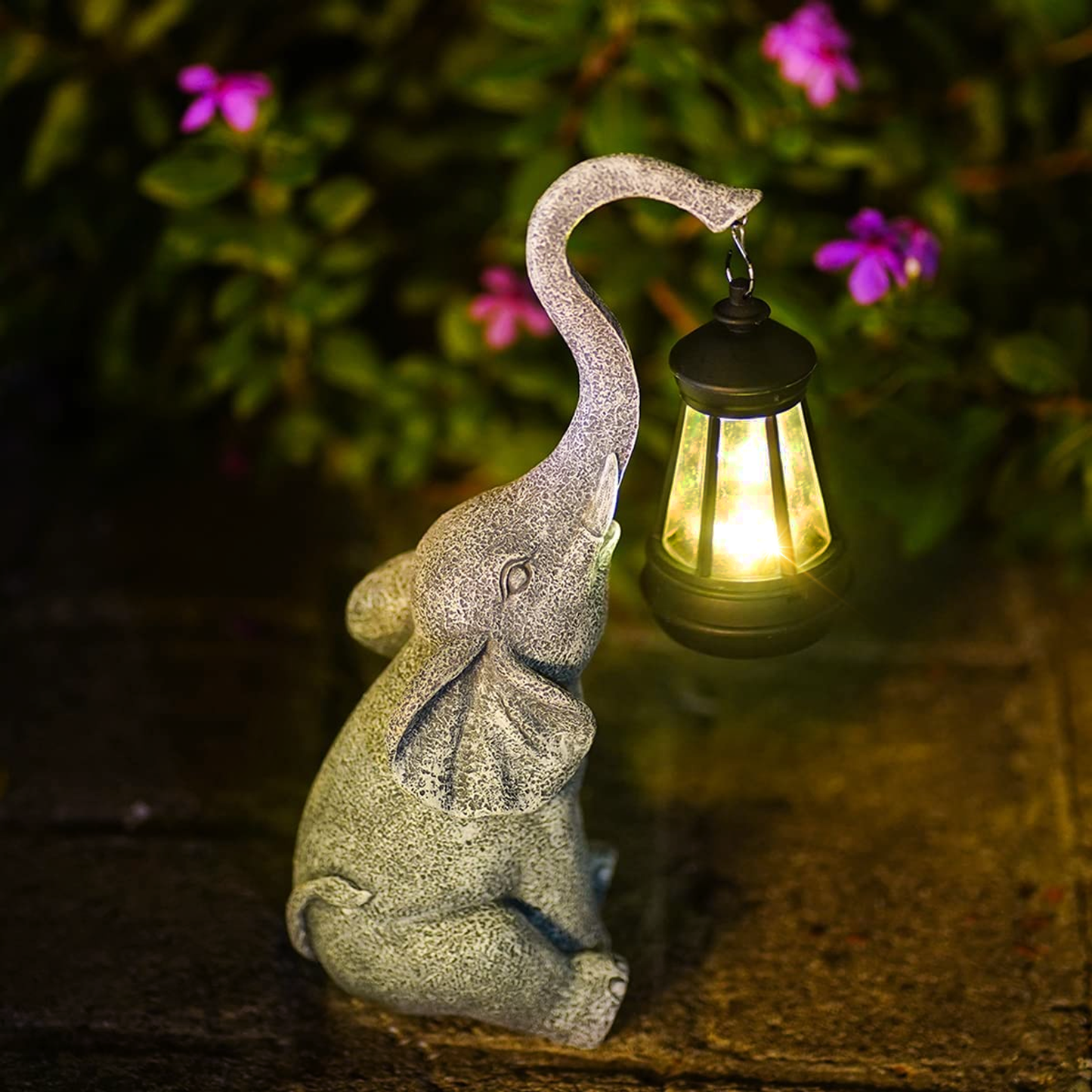 Elephant Garden Statue - Solar Lantern - Outdoor Decor - Weather Resistant Resin - Image 3