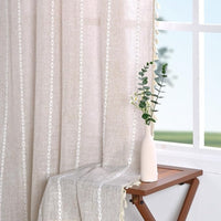 Embroidered Cotton Linen Curtain - Stylish Window Treatment - Semi-Sheer Fabric