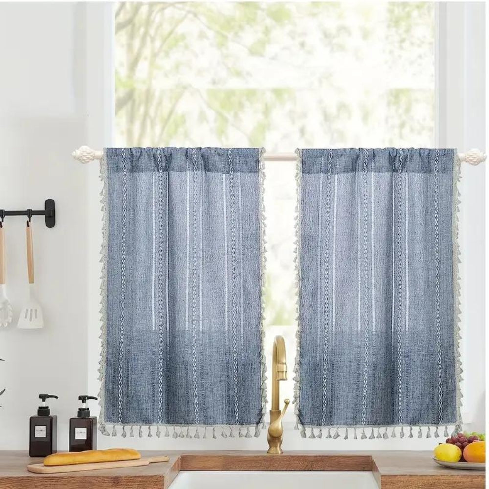 Embroidered Cotton Linen Curtain - Stylish Window Treatment - Semi-Sheer Fabric - Image 2