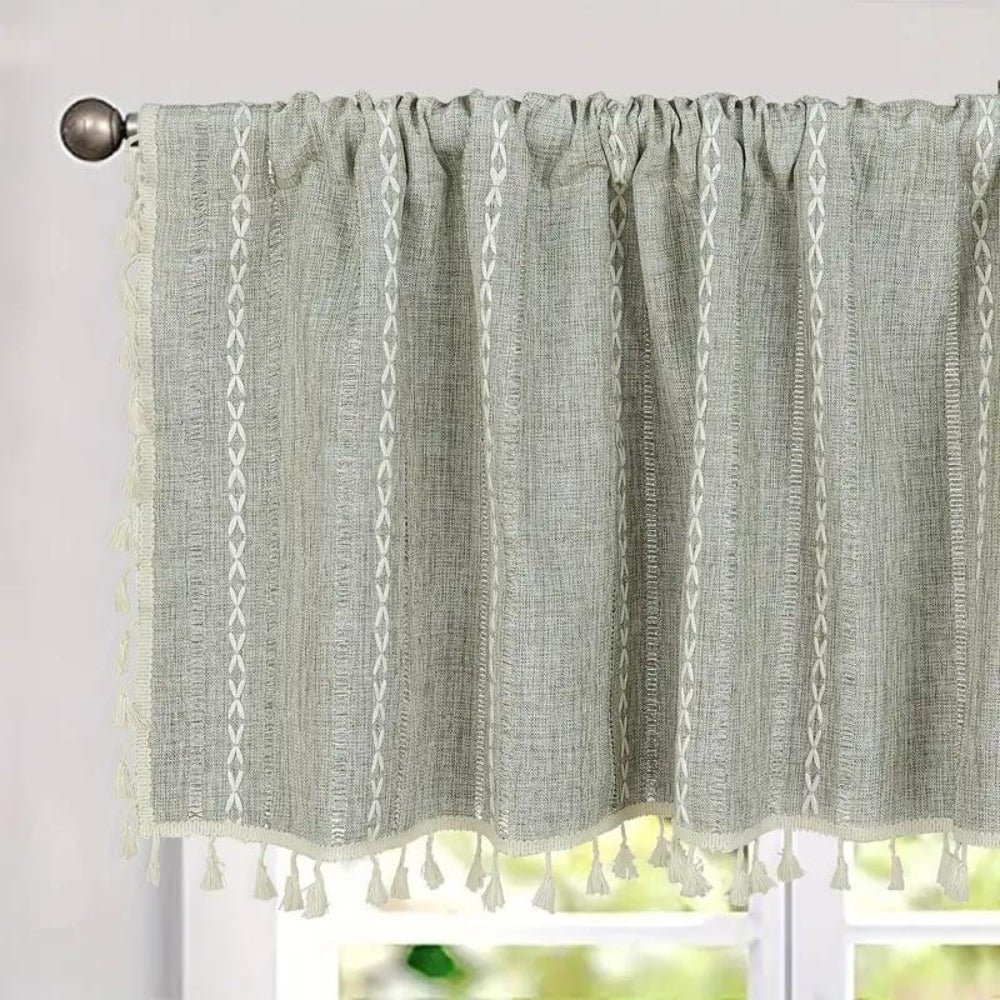 Embroidered Cotton Linen Curtain - Stylish Window Treatment - Semi-Sheer Fabric - Image 3