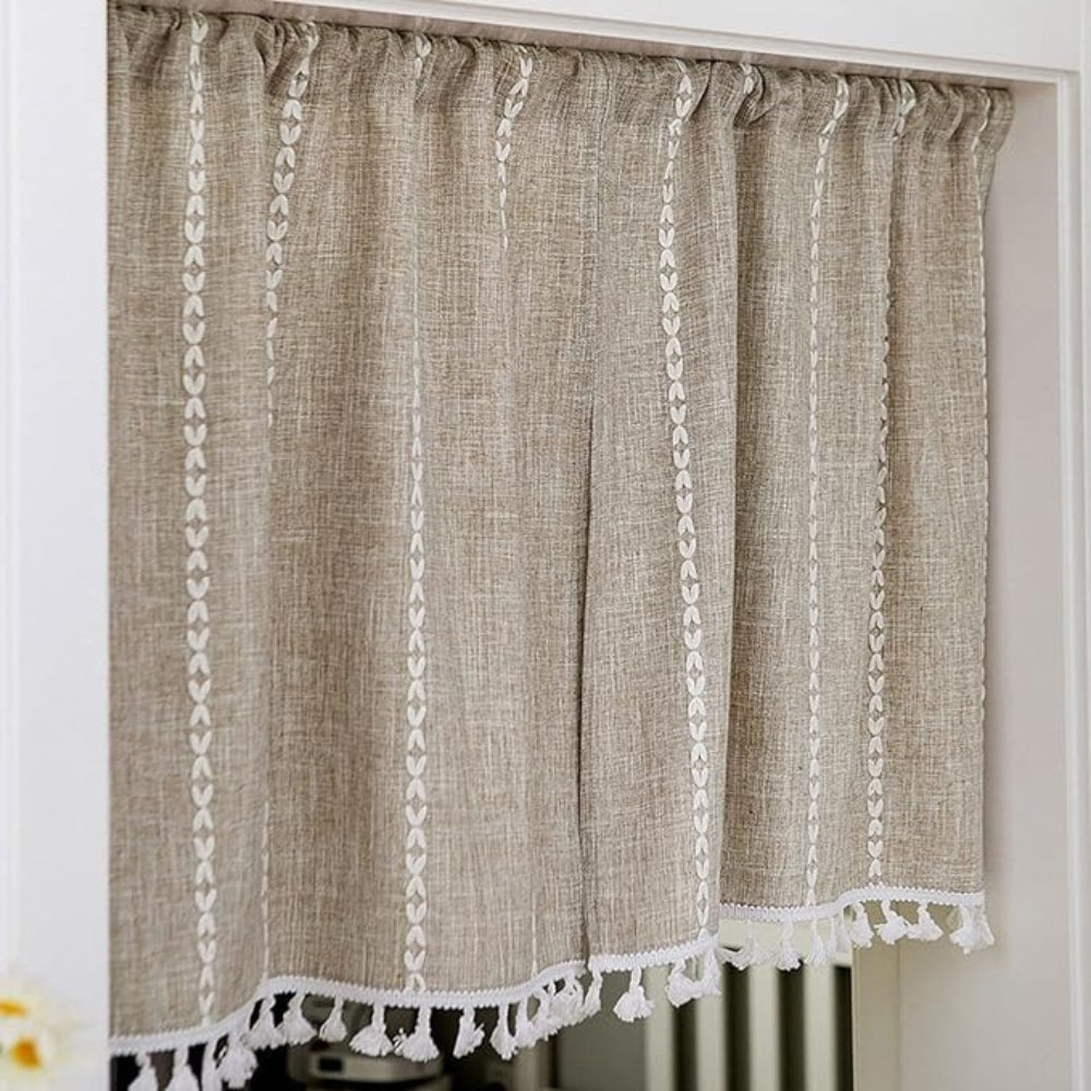 Embroidered Cotton Linen Curtain - Stylish Window Treatment - Semi-Sheer Fabric - Image 4