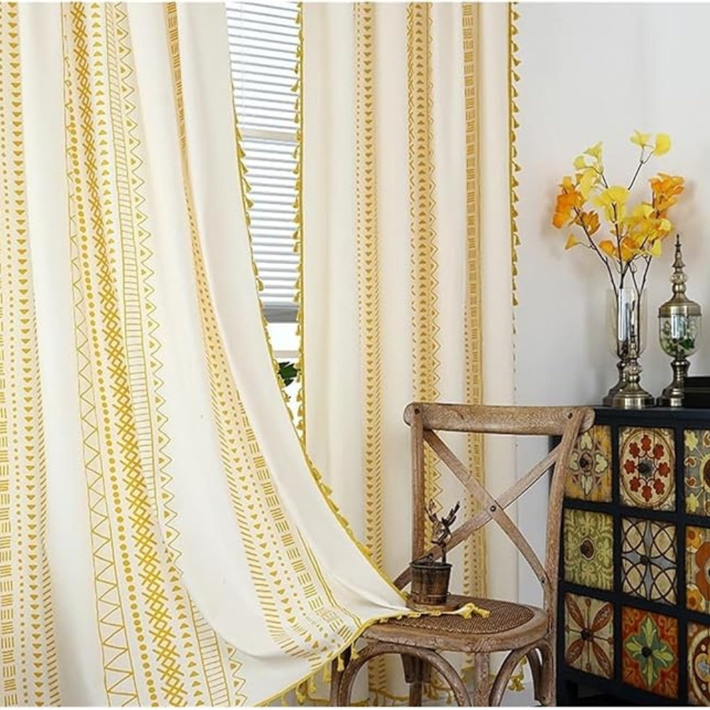Embroidered Tassel Curtain - Bohemian Style - Microfiber Blackout Window Panel - Image 1
