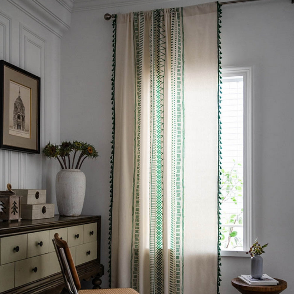 Embroidered Tassel Curtain - Bohemian Style - Microfiber Blackout Window Panel - Image 5