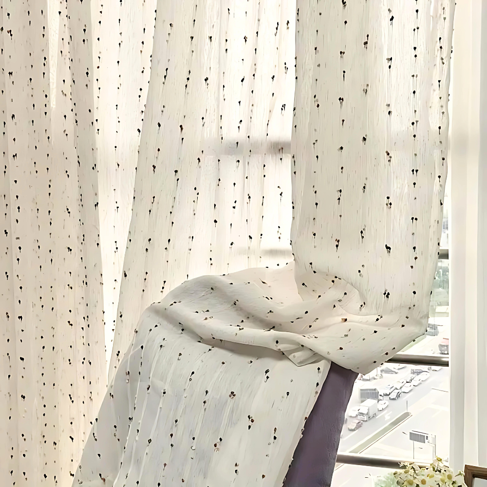Embroidered Tulle Curtain - Rainbow Accent - Semi-Sheer Cotton Blend - Casa & Beyond - Image 1