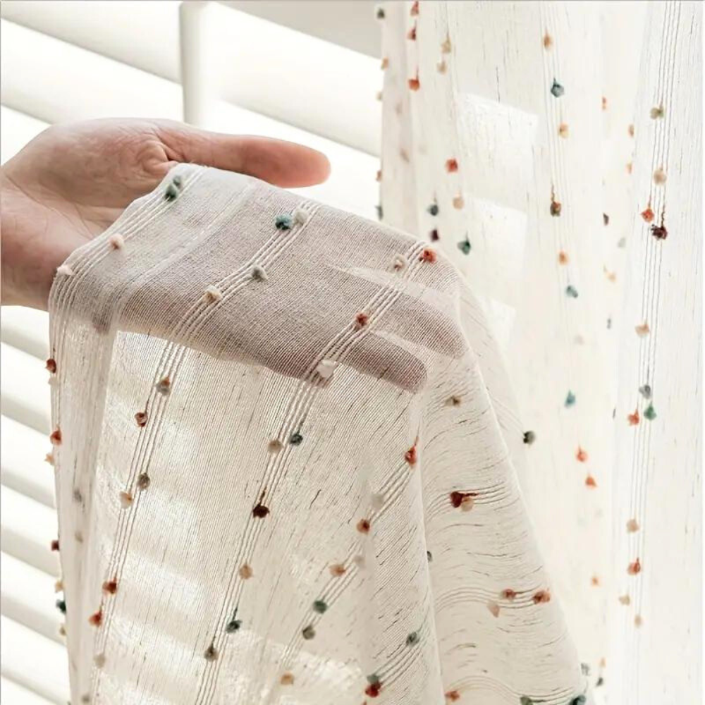 Embroidered Tulle Curtain - Rainbow Accent - Semi-Sheer Cotton Blend - Casa & Beyond - Image 2