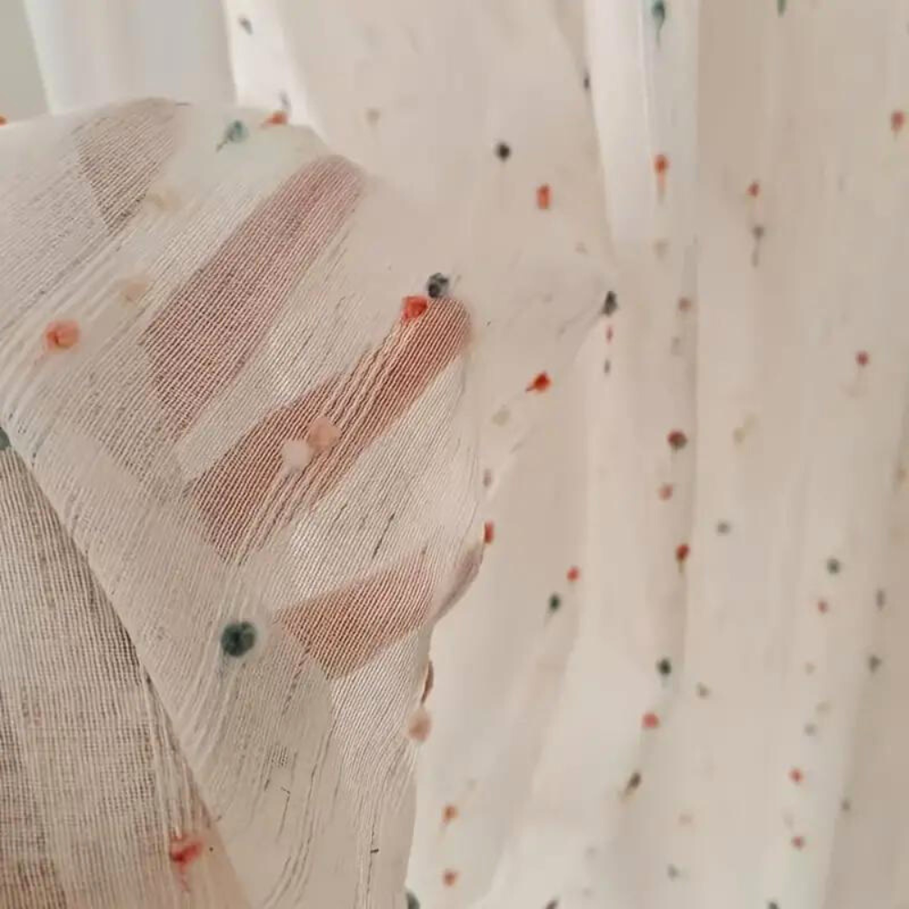 Embroidered Tulle Curtain - Rainbow Accent - Semi-Sheer Cotton Blend - Casa & Beyond - Image 3
