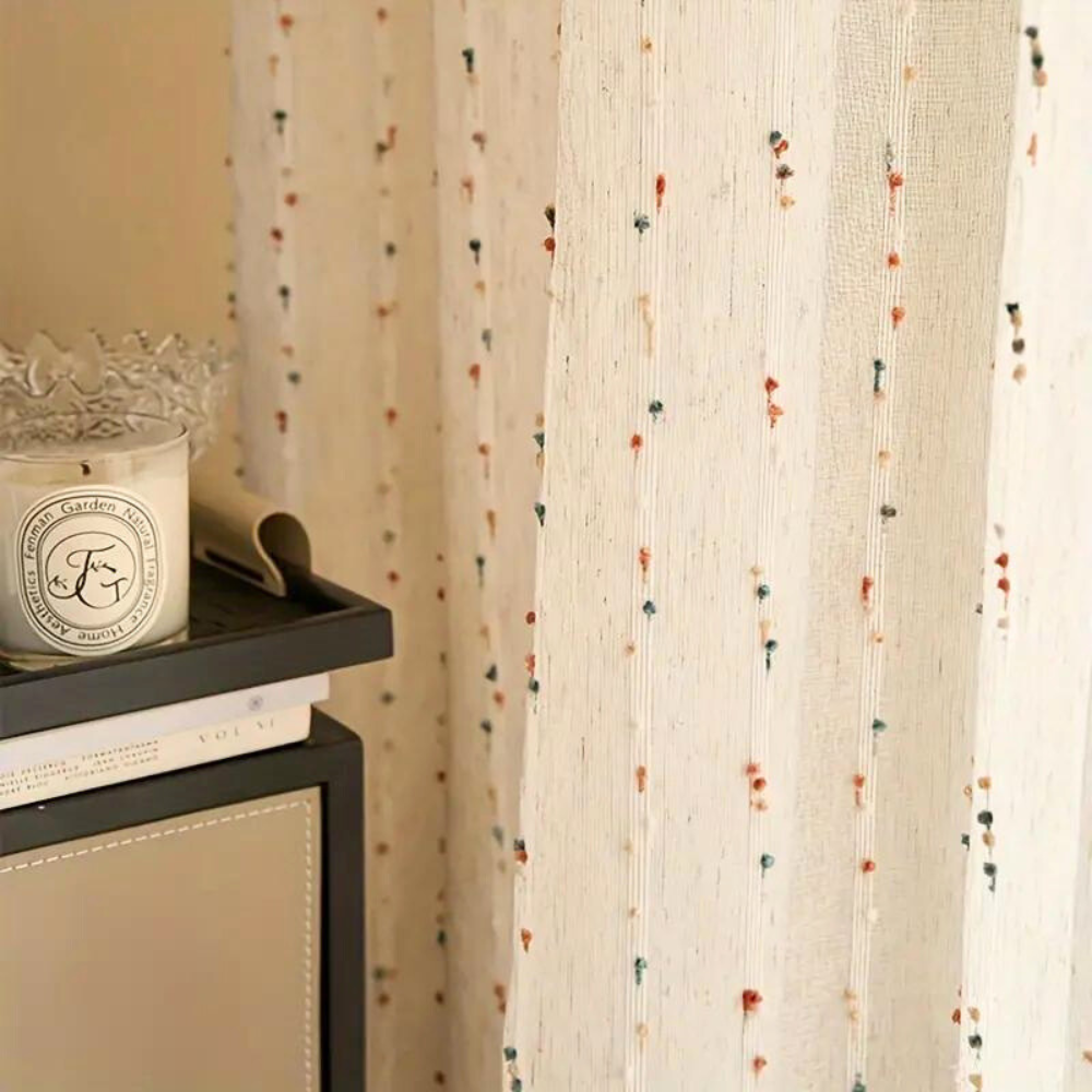 Embroidered Tulle Curtain - Rainbow Accent - Semi-Sheer Cotton Blend - Casa & Beyond - Image 4