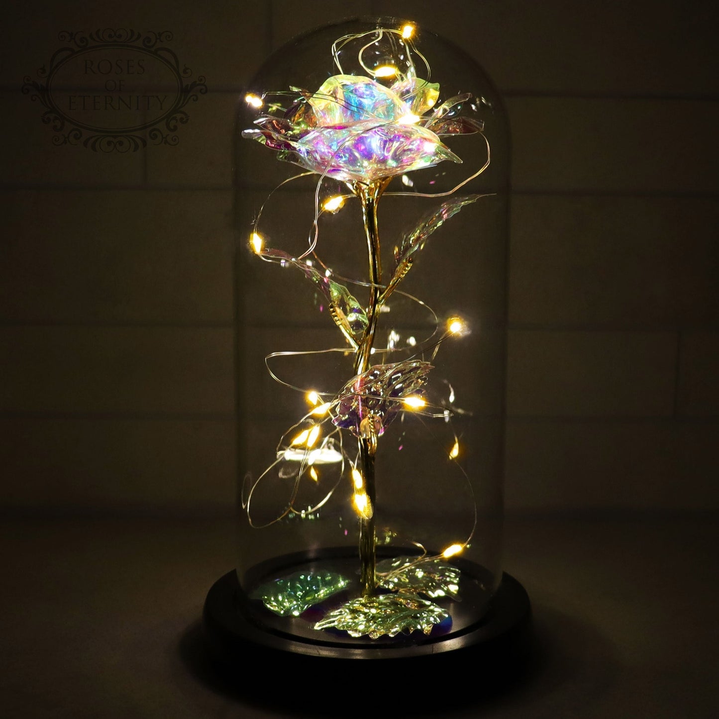 Eternal Rose - Gold Rose in Glass Dome with LED Lighting