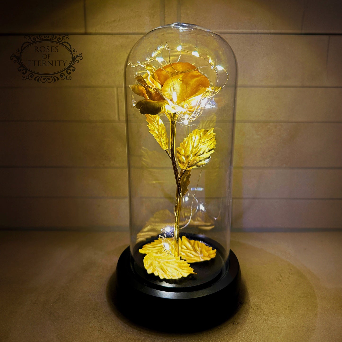 Eternal Rose - Gold Rose in Glass Dome with LED Lighting