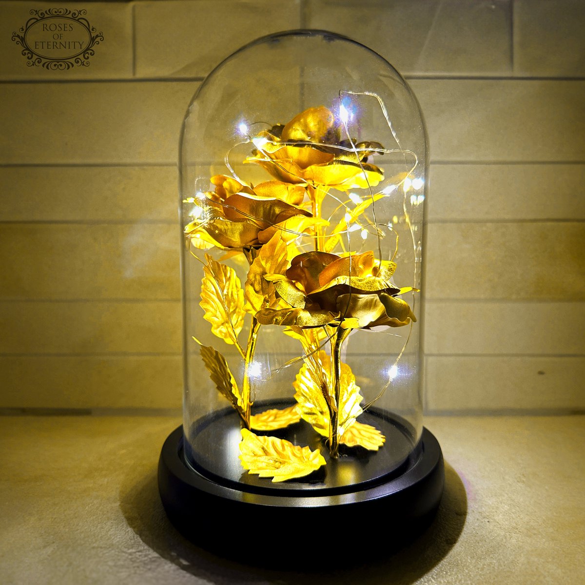 Eternal Rose - Gold Rose in Glass Dome with LED Lighting