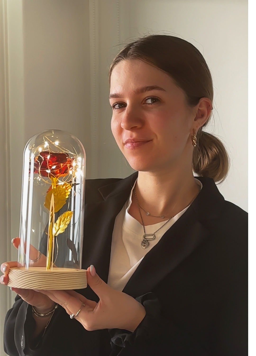 Eternal Rose - Gold Rose in Glass Dome with LED Lighting