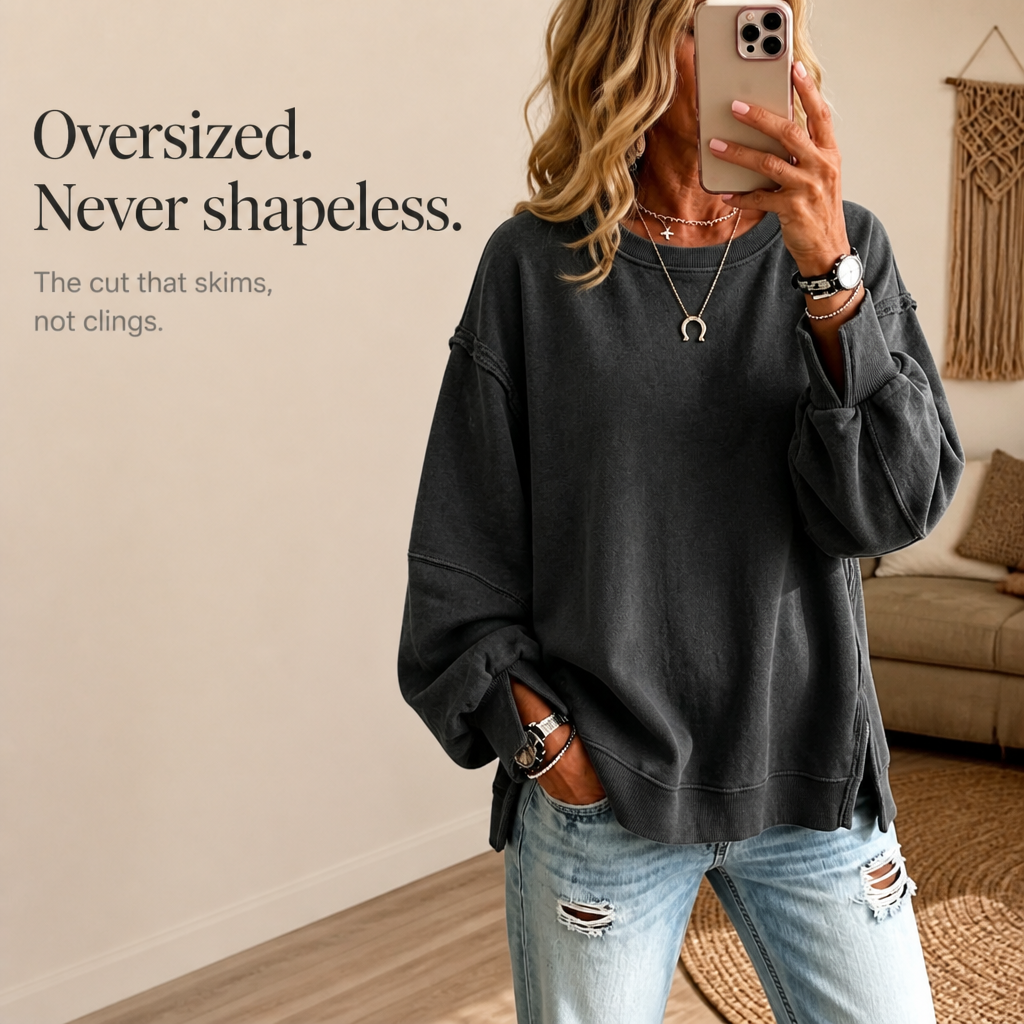 Exposed-Seam Cut-Out Cuff Sweatshirt