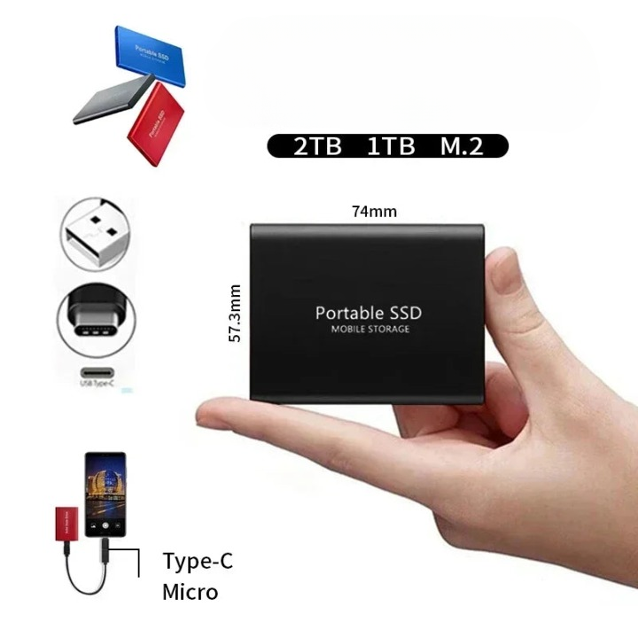 External SSD 2TB Portable Shockproof High-Speed Storage