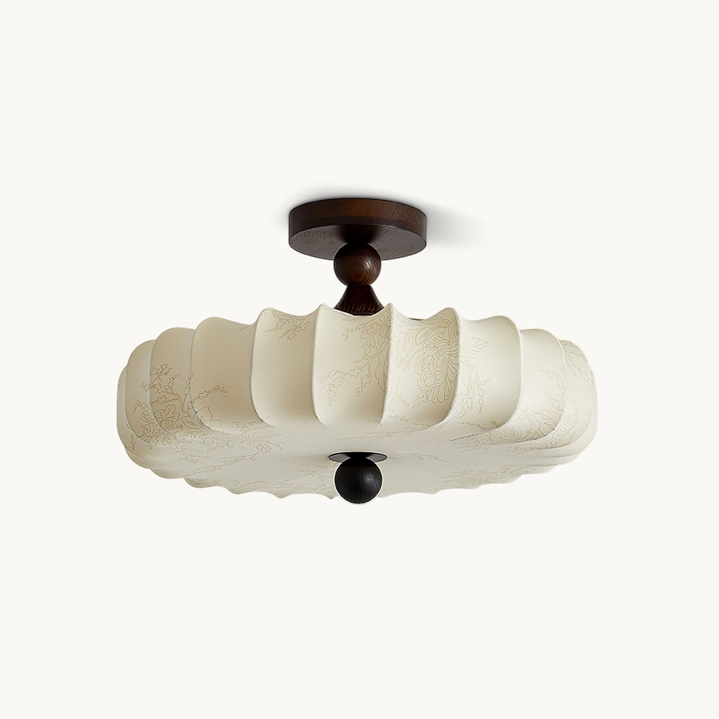 Fabric Ceiling Light - Wood Accent - Japandi Style - Flush Mount Lighting for Bedroom - Image 1