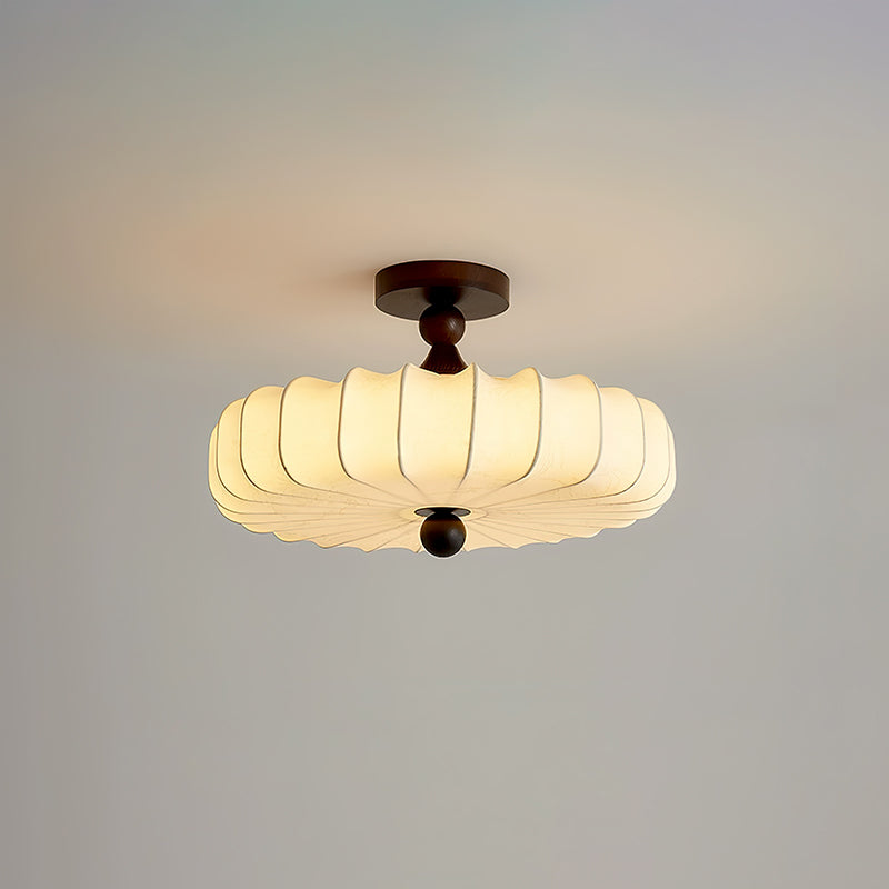 Fabric Ceiling Light - Wood Accent - Japandi Style - Flush Mount Lighting for Bedroom - Image 2