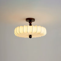 Fabric Ceiling Light - Wood Accent - Japandi Style - Flush Mount Lighting for Bedroom