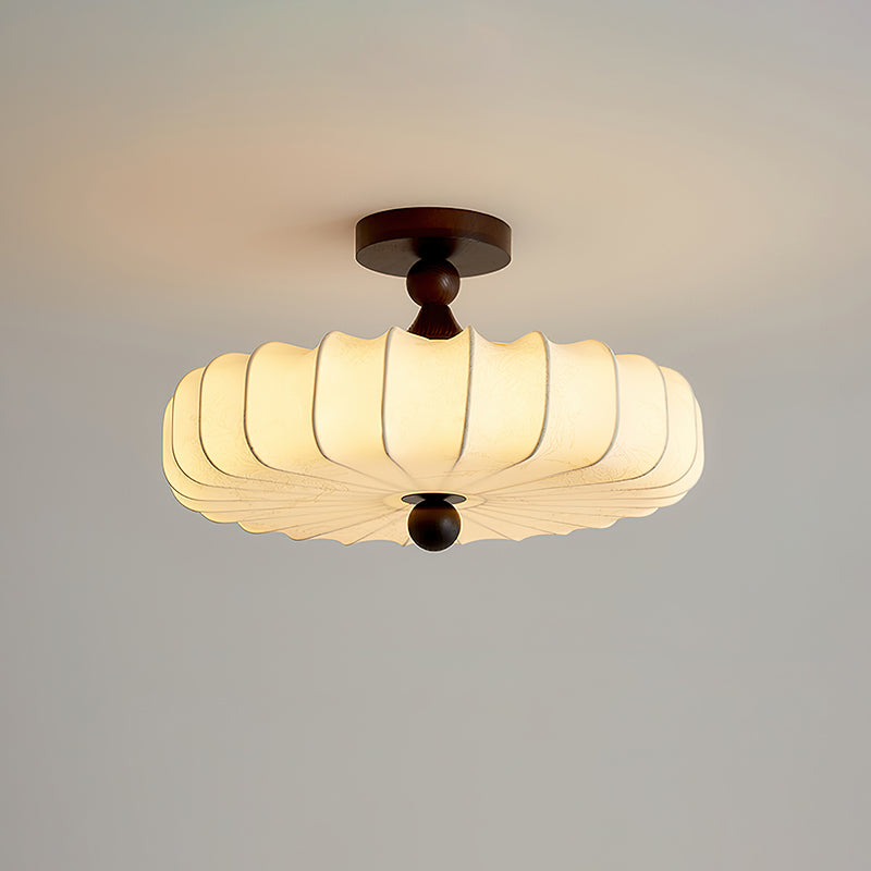 Fabric Ceiling Light - Wood Accent - Japandi Style - Flush Mount Lighting for Bedroom - Image 6
