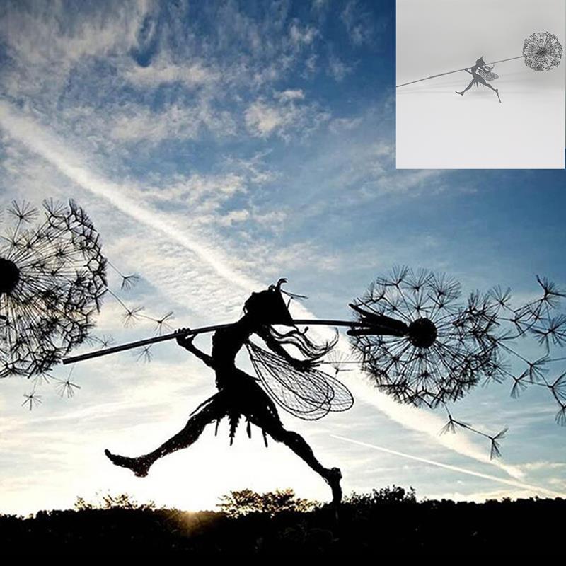 Fairies and Dandelion Dancing Together Outdoor Garden Sculpture