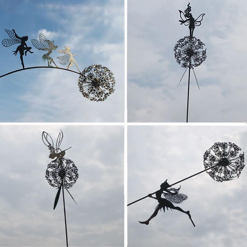Fairies and Dandelion Dancing Together Outdoor Garden Sculpture