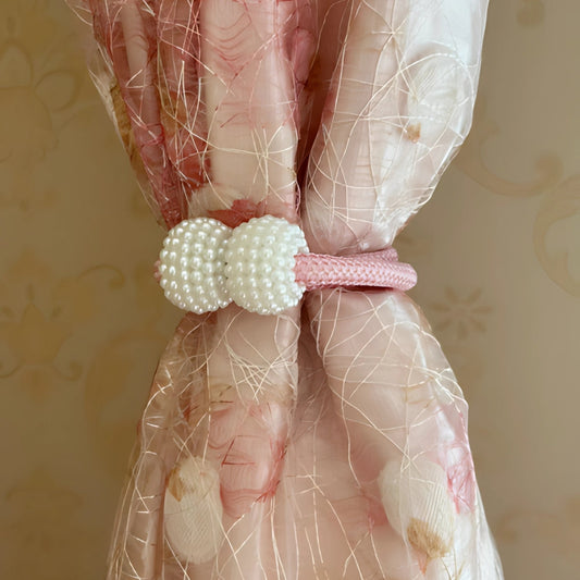 Faux Pearl Curtain Tie Backs - Braided Rope - Decorative Window Accessories - 2-Piece Set - Image 1
