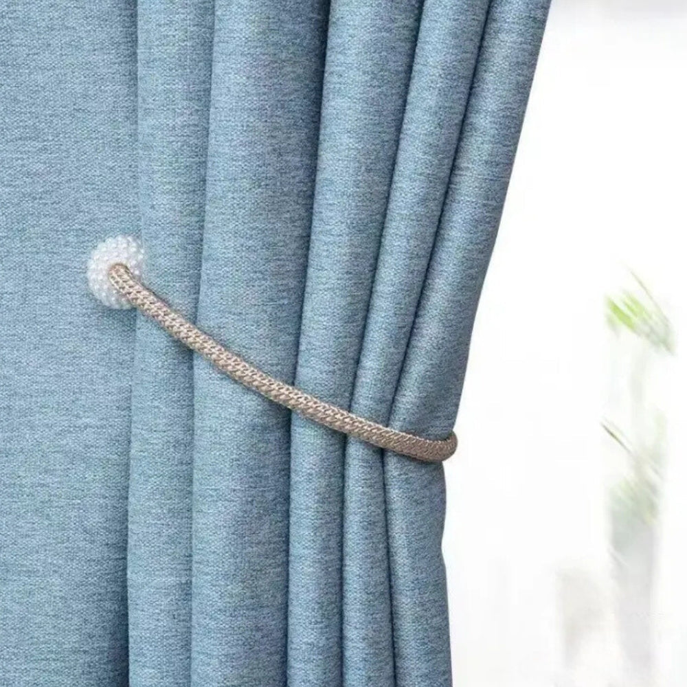 Faux Pearl Curtain Tie Backs - Braided Rope - Decorative Window Accessories - 2-Piece Set - Image 3