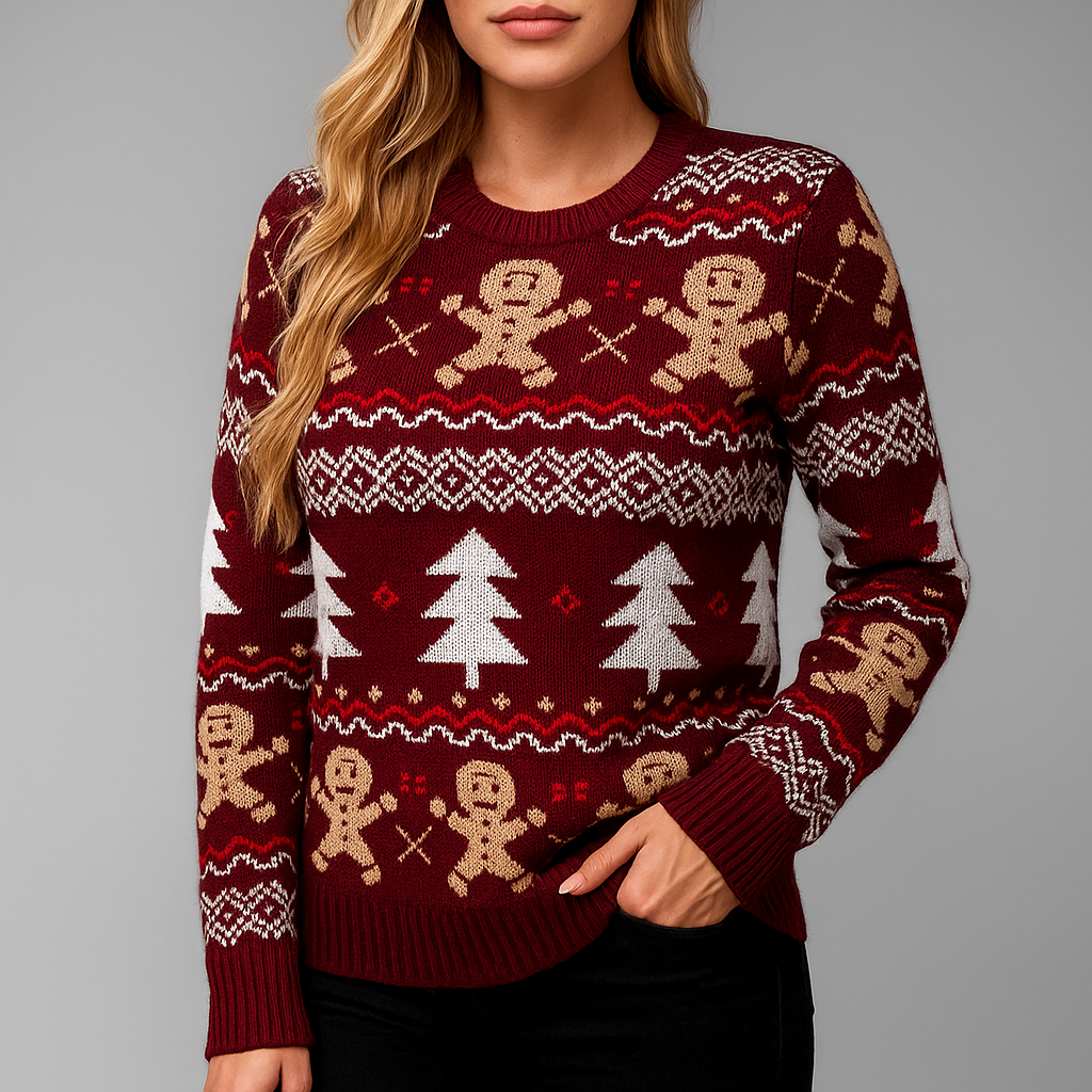Festive Knit Sweater for Women – Cozy Winter Pullover with Seasonal Pattern