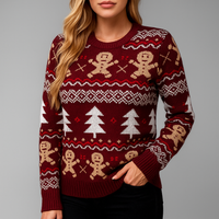 Festive Knit Sweater for Women – Cozy Winter Pullover with Seasonal Pattern