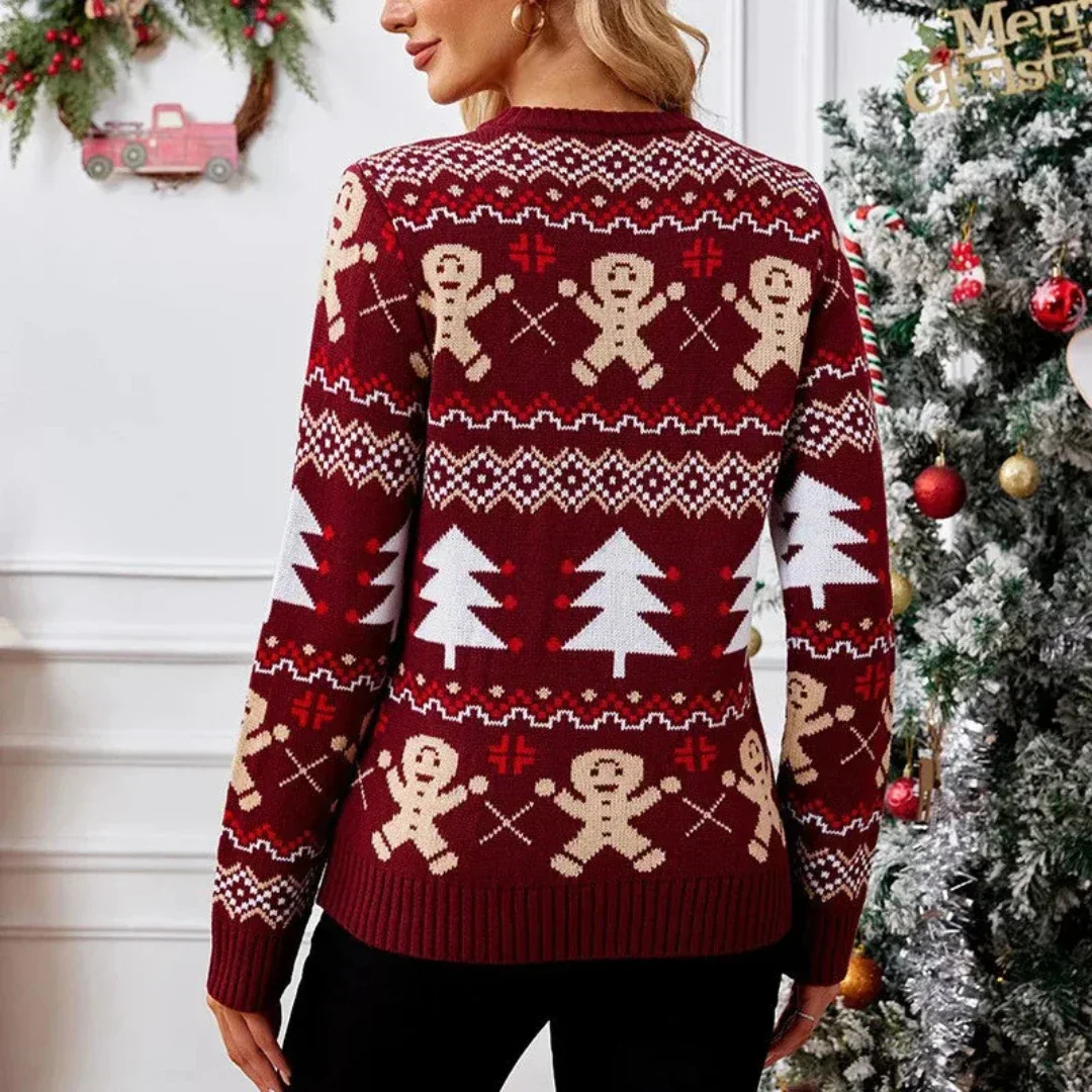 Festive Knit Sweater for Women – Cozy Winter Pullover with Seasonal Pattern