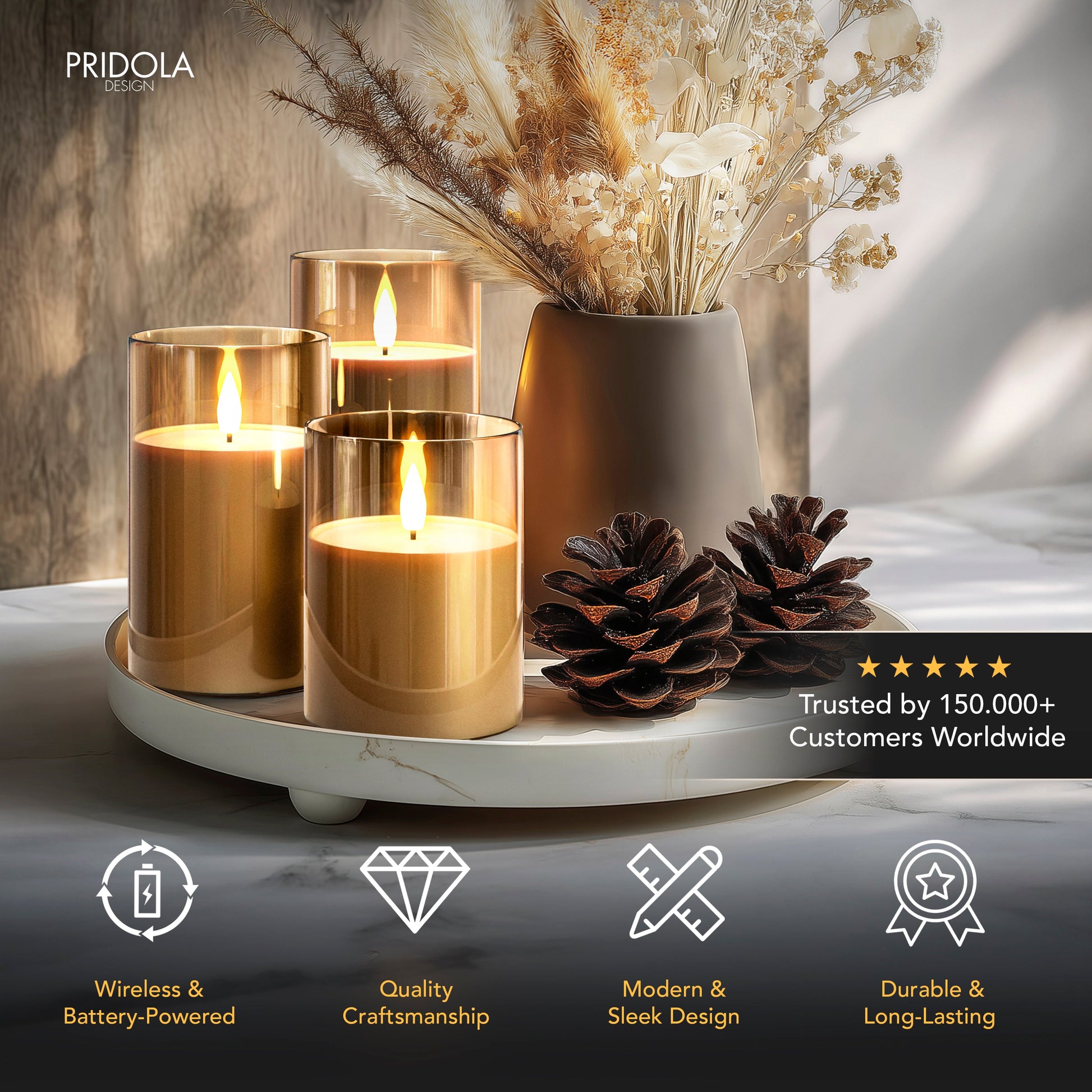 Flameless Candles - Elegant Wireless Set of 3 - Battery Operated - Decorative Lighting - Image 2