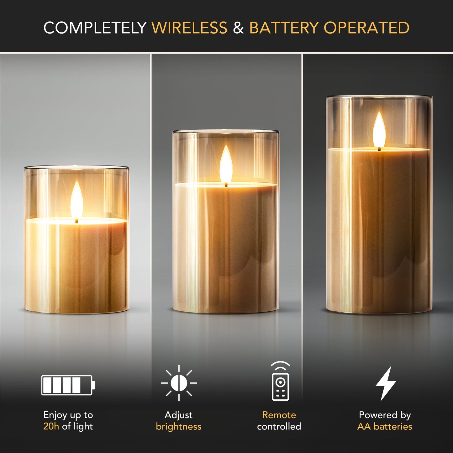 Flameless Candles - Elegant Wireless Set of 3 - Battery Operated - Decorative Lighting - Image 3