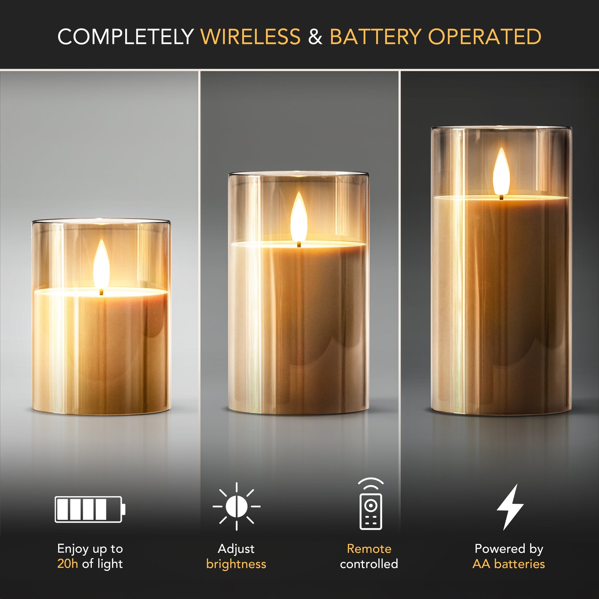 Flameless Candles - Elegant Wireless Set of 3 - Battery Operated - Decorative Lighting - Image 3