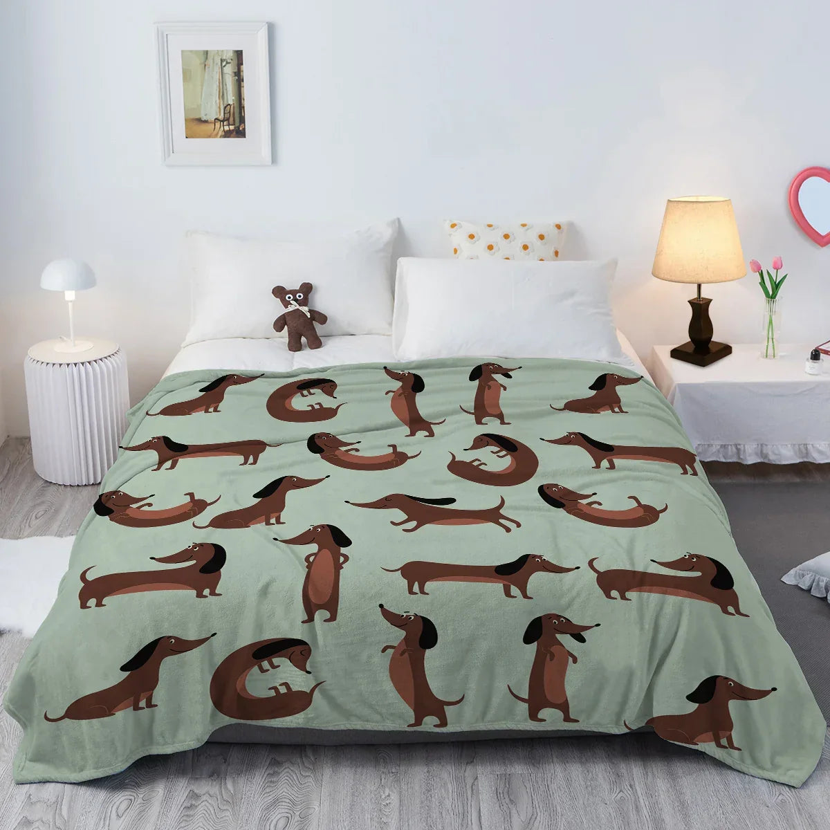 Fleece Throw Blanket | Soft Flannel | Dachshund Print | Sofa and Bed