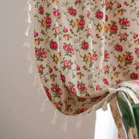 Floral Curtain - Cotton Polyester Blend - Tasseled - Semi-Sheer Window Treatment