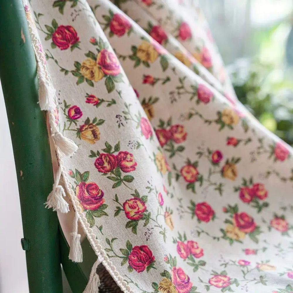Floral Curtain - Cotton Polyester Blend - Tasseled - Semi-Sheer Window Treatment - Image 3