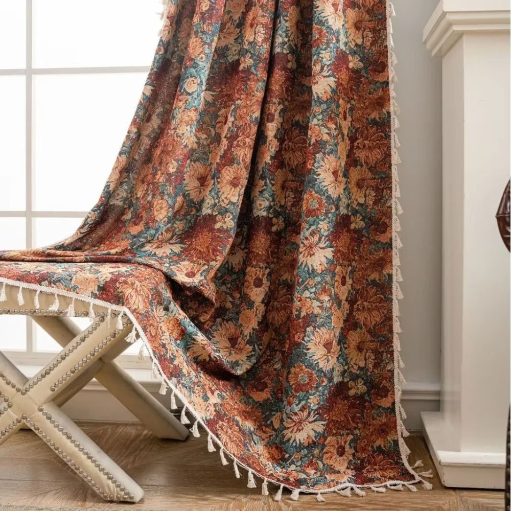 Floral Curtain Panel - Vintage Style - Microfiber Blend with Tassel Fringe - Image 4
