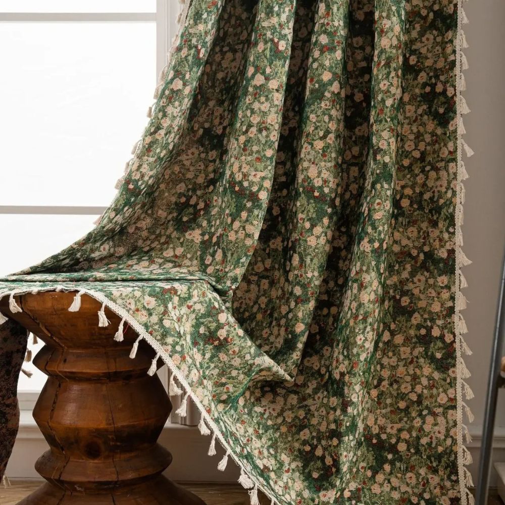 Floral Curtain Panel - Vintage Style - Microfiber Blend with Tassel Fringe - Image 5
