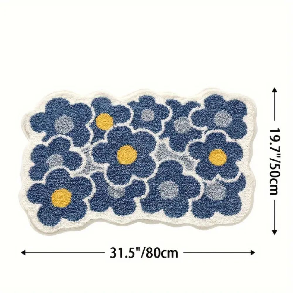 Floral Design Bath Mat - Tufted Microfiber - Absorbent - Stylish Bathroom Rug - Image 11