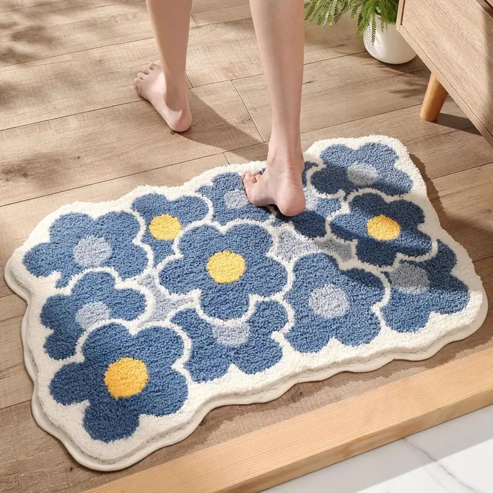 Floral Design Bath Mat - Tufted Microfiber - Absorbent - Stylish Bathroom Rug - Image 2