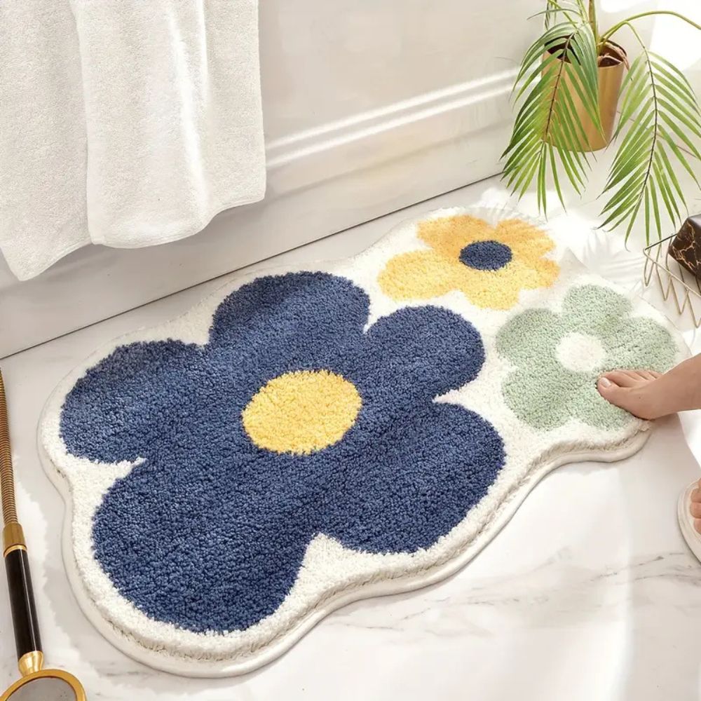 Floral Design Bath Mat - Tufted Microfiber - Absorbent - Stylish Bathroom Rug - Image 3