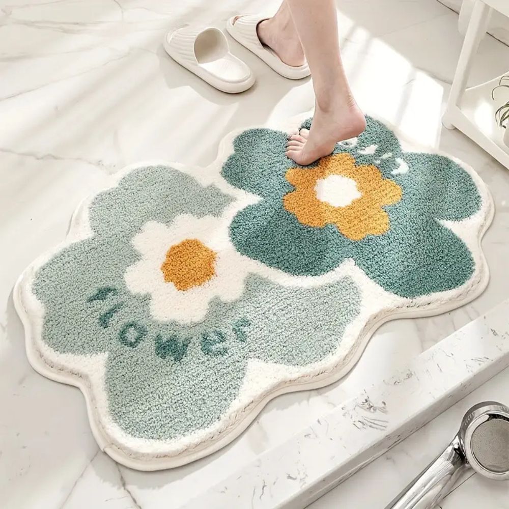 Floral Design Bath Mat - Tufted Microfiber - Absorbent - Stylish Bathroom Rug - Image 4
