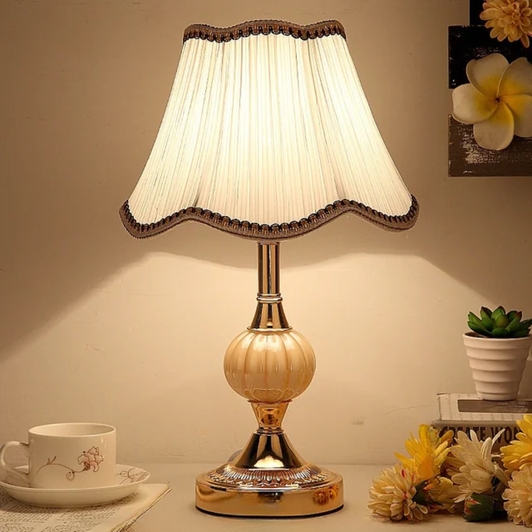 Floral Fabric Table Lamp - Glass Base - Vintage Style - Bedroom Living Room Lamp - Image 2