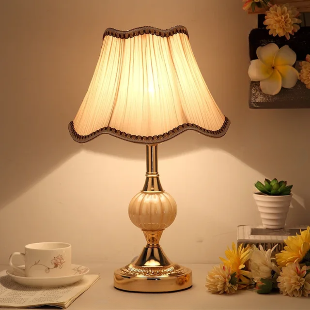 Floral Fabric Table Lamp - Glass Base - Vintage Style - Bedroom Living Room Lamp - Image 3