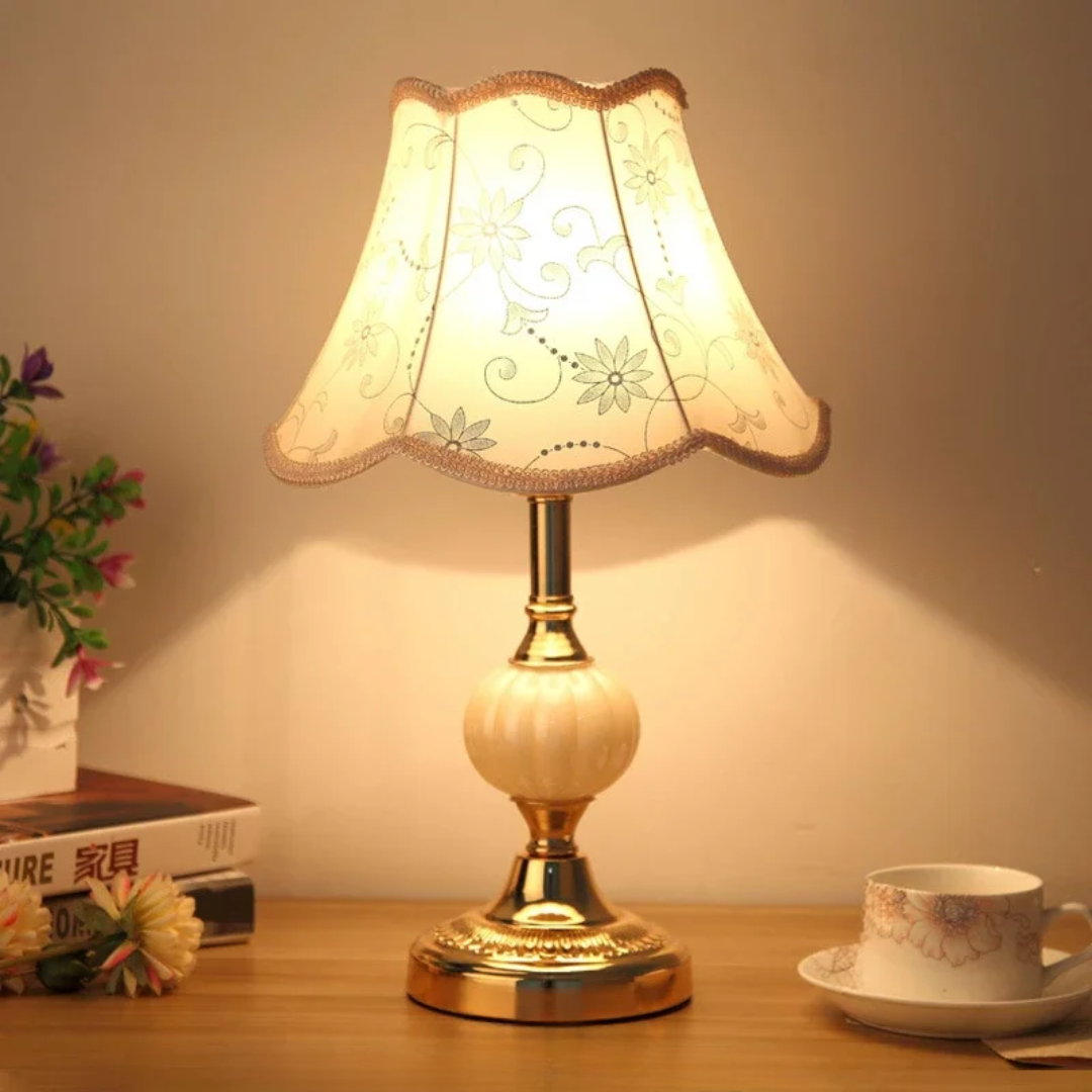 Floral Fabric Table Lamp - Glass Base - Vintage Style - Bedroom Living Room Lamp - Image 4