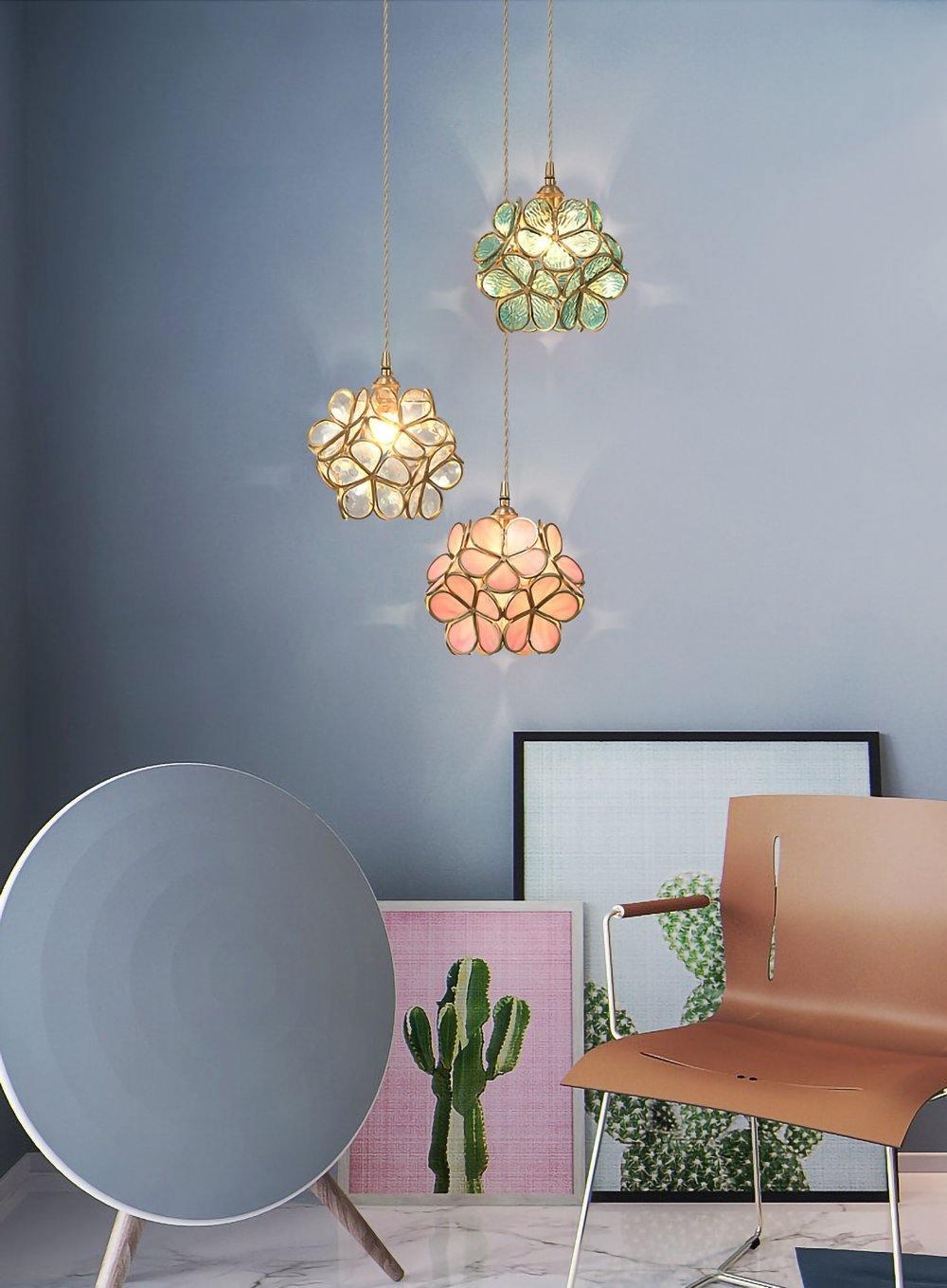 Floral Glass Pendant Light - Brass Accent - Stylish Ceiling Lighting - Image 4