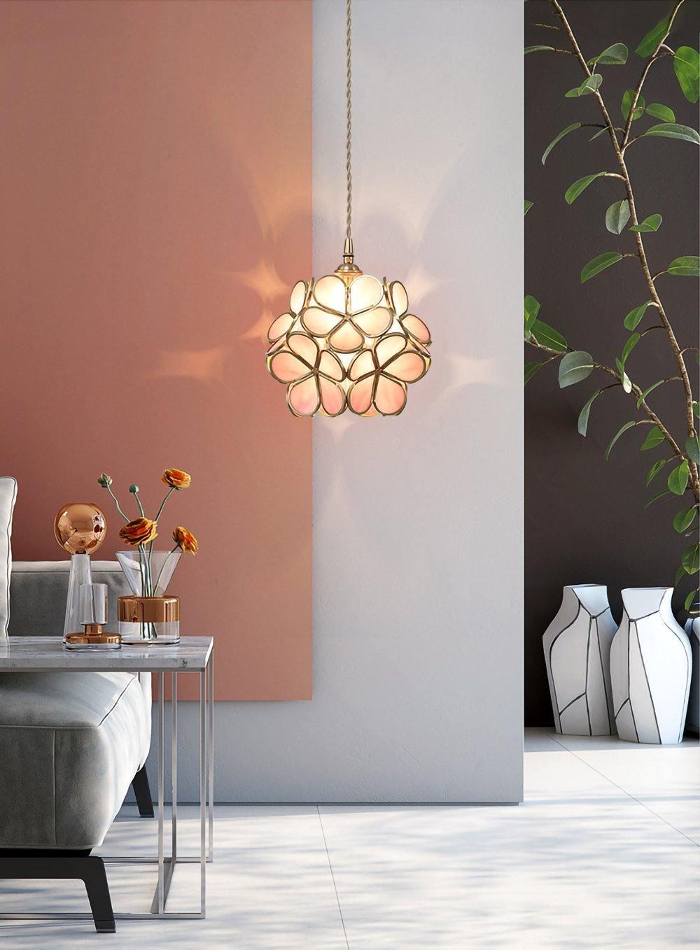 Floral Glass Pendant Light - Brass Accent - Stylish Ceiling Lighting - Image 5
