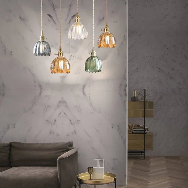 Floral Glass Pendant Light - Elegant Style - Single Light - Copper Fixtures - Image 5