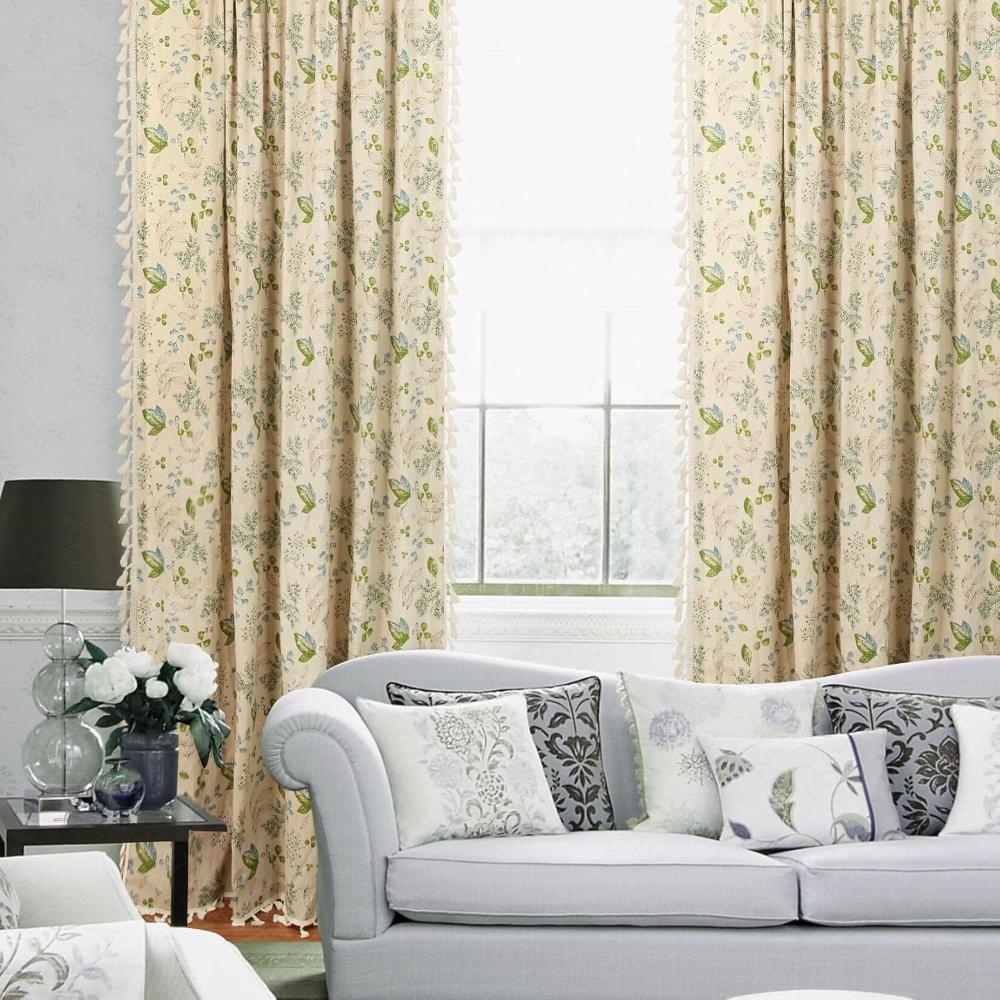 Floral Linen Blend Curtains - Tassel Trim - Botanical Print - Light Filtering - Image 4