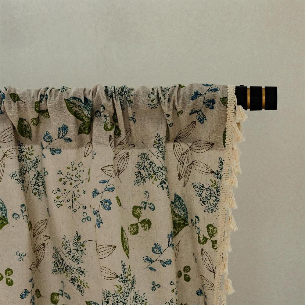 Floral Linen Blend Curtains - Tassel Trim - Botanical Print - Light Filtering - Image 6