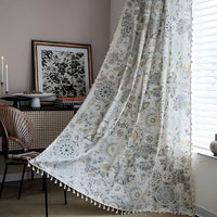 Floral Medallion Tassel Curtain - Polyester Fabric - Boho Chic Window Treatment